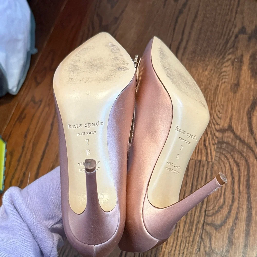 Kate Spade Shimmering Gold Heels with Crystal Bow - Picture 6 of 6